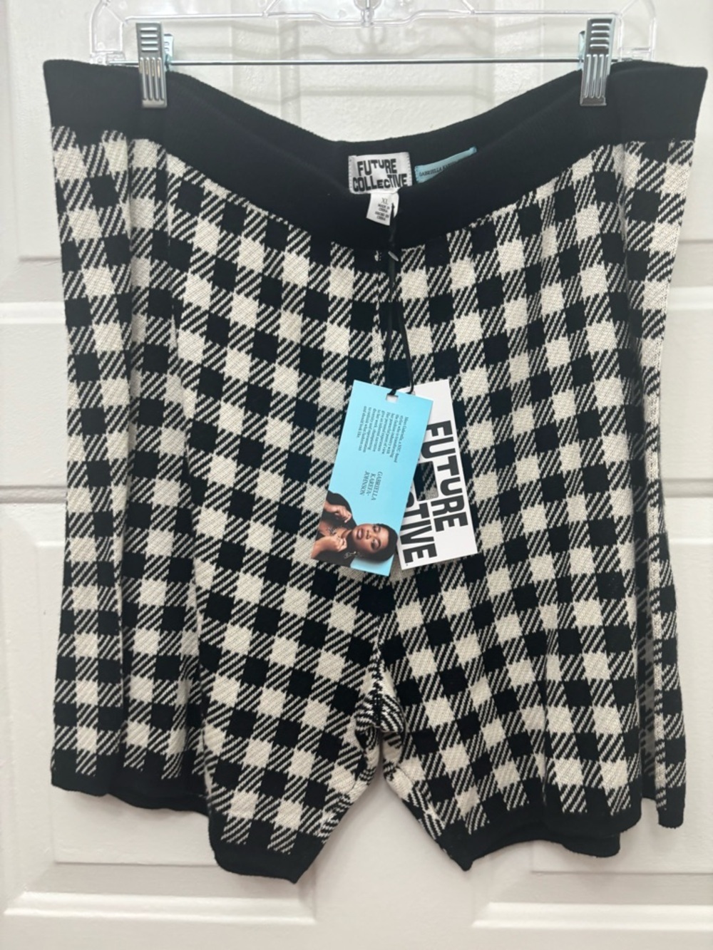 Future Collective Black & White Plaid Knit Shorts